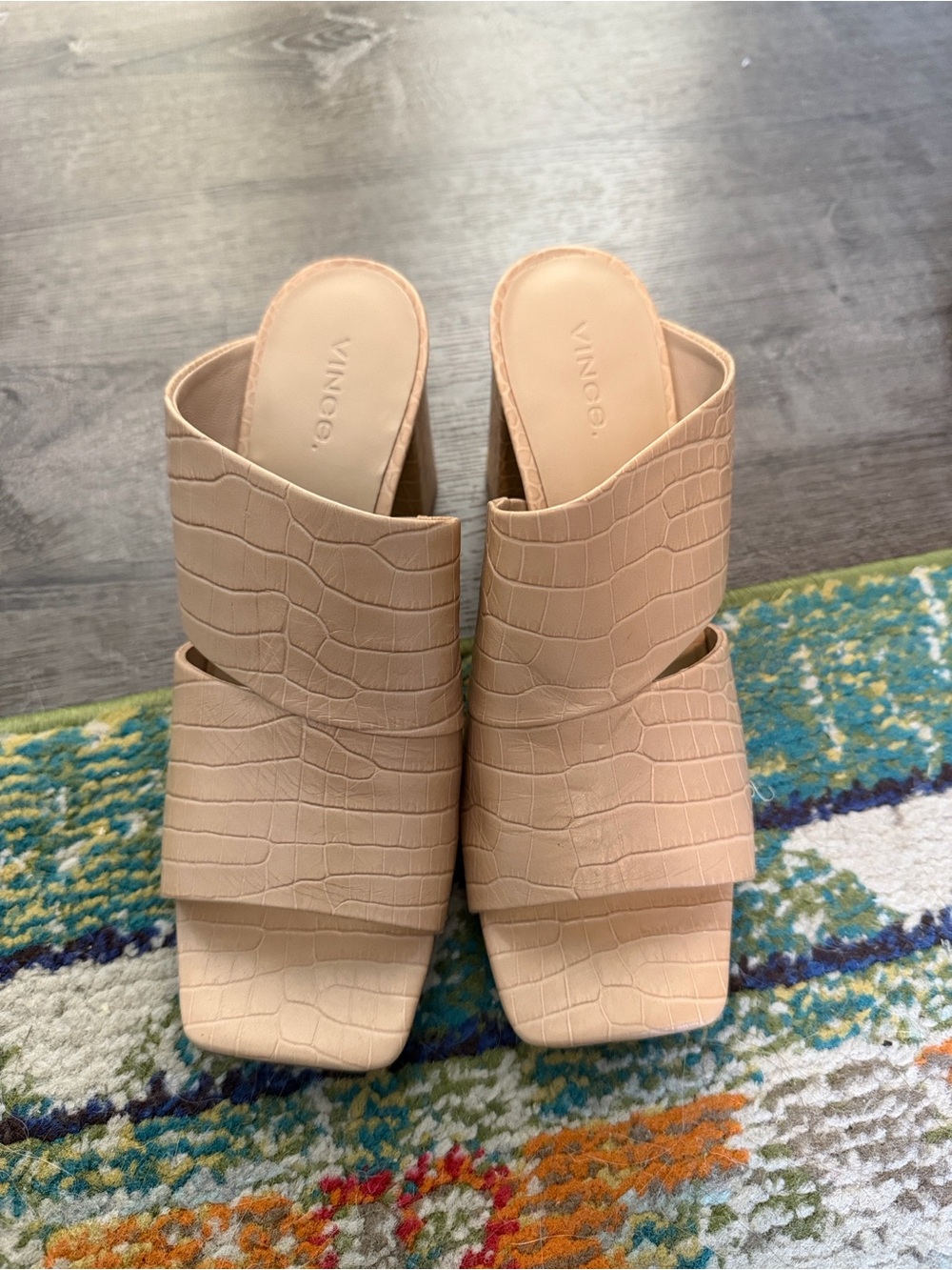 Vince Camuto Nude Croc-Embossed Slide Mules